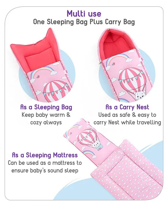 Pink and Dark Pink Cotton Baby Sleeping Bag with Hood and Zip
