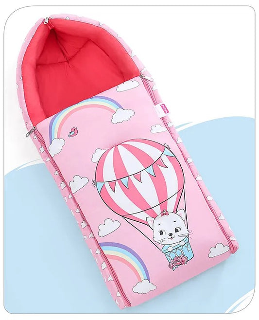 Pink and Dark Pink Cotton Baby Sleeping Bag with Hood and Zip