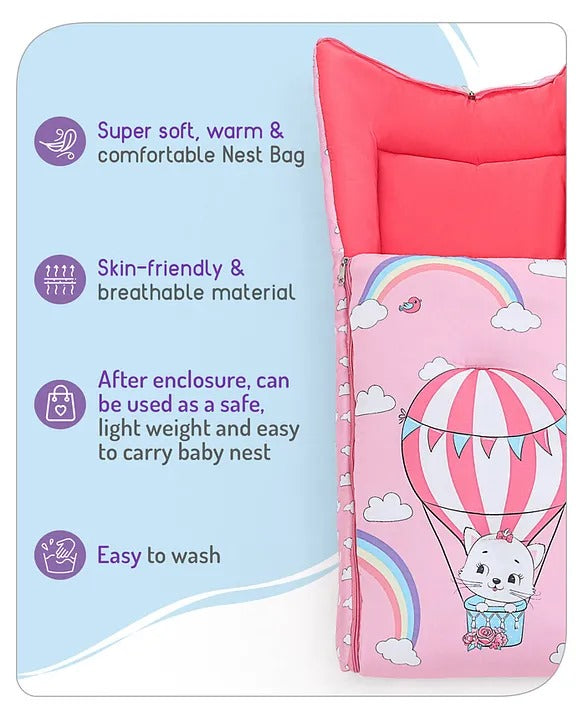 Pink and Dark Pink Cotton Baby Sleeping Bag with Hood and Zip