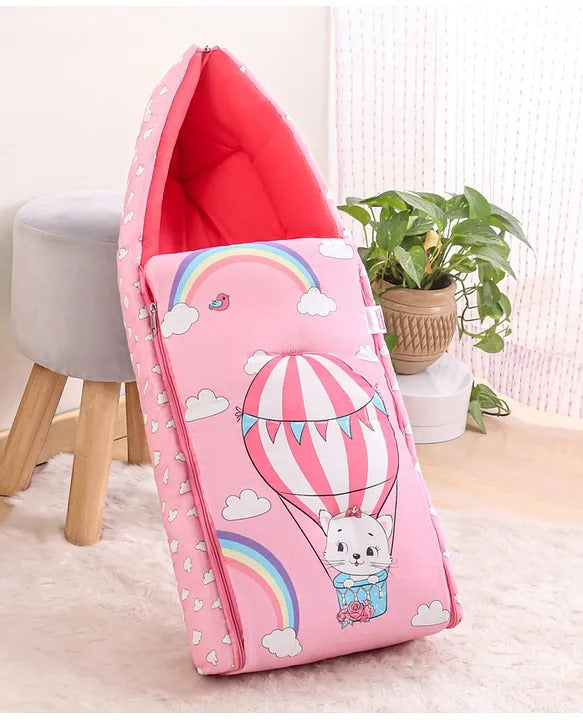 Pink and Dark Pink Cotton Baby Sleeping Bag with Hood and Zip