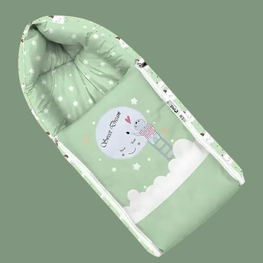 Sage Green Cotton Baby Sleeping Bag with Hood and Zip