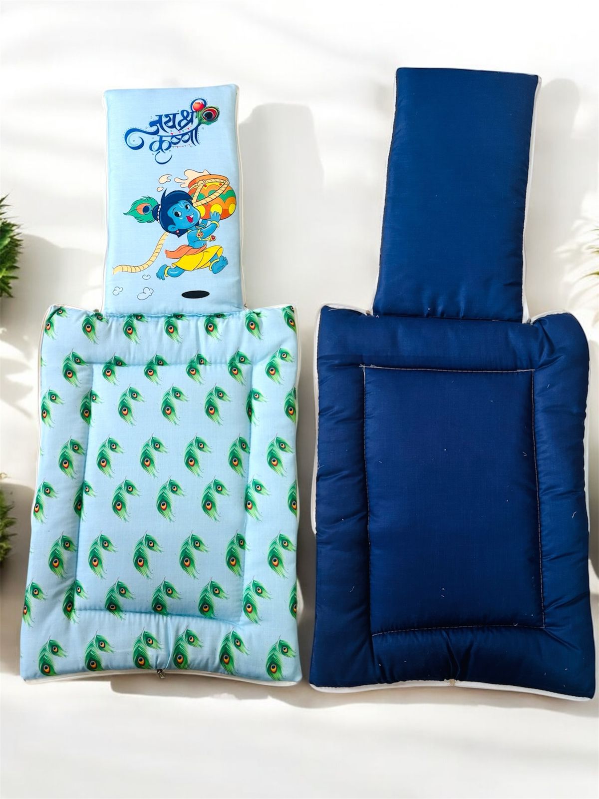 Light Blue and Navy Blue Cotton Baby Sleeping Bag with Hood and Zip