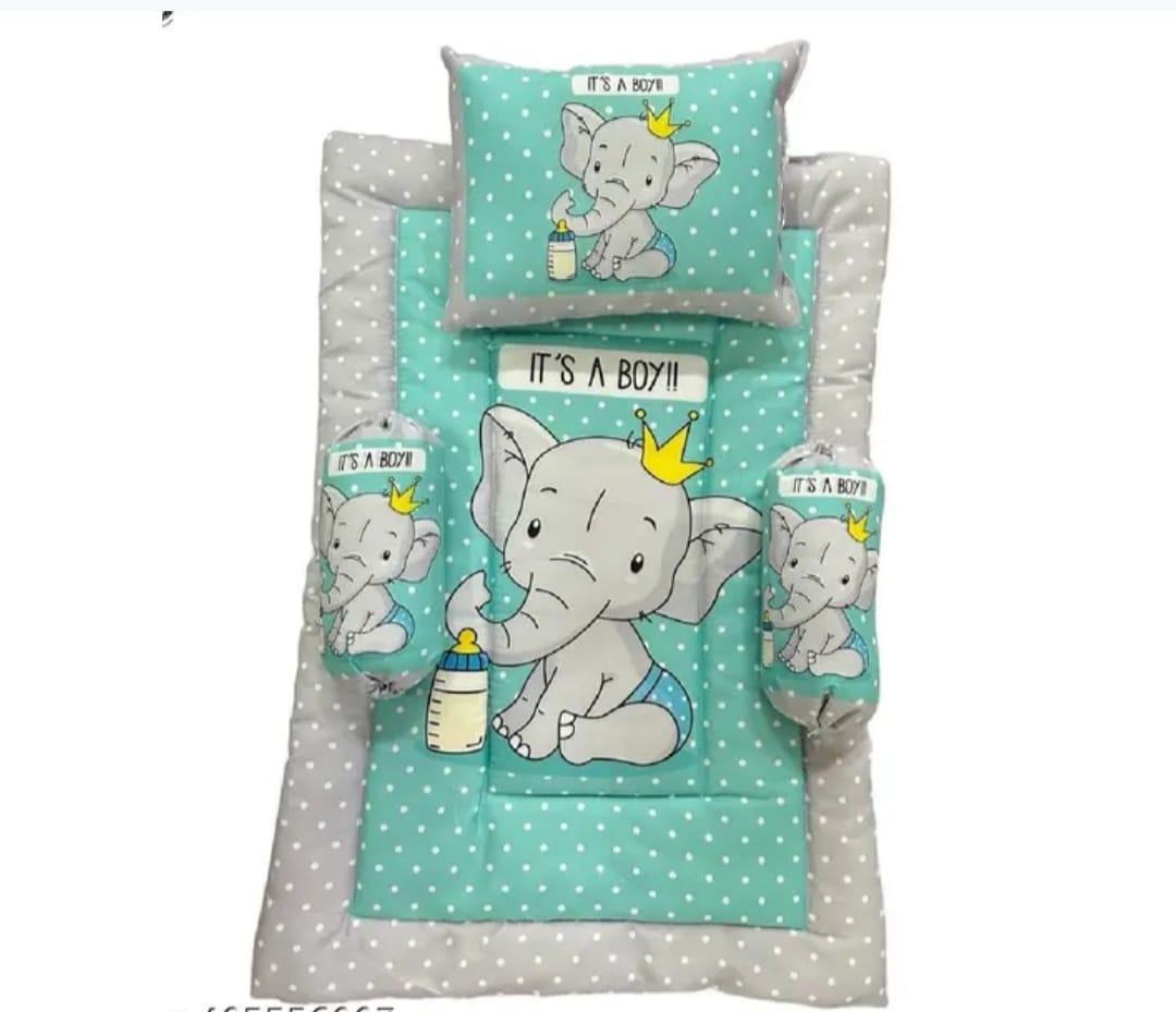 Aqua Blue and Grey Cotton Baby Bedding Set with Pillow and Bolsters