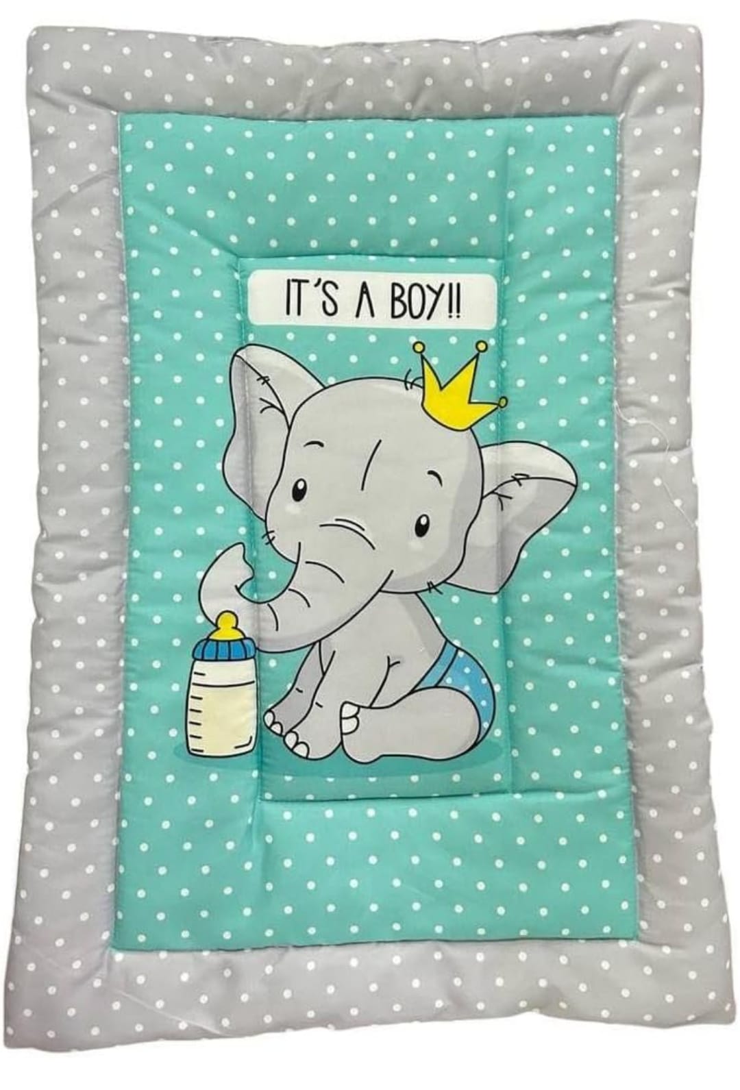 Aqua Blue and Grey Cotton Baby Bedding Set with Pillow and Bolsters