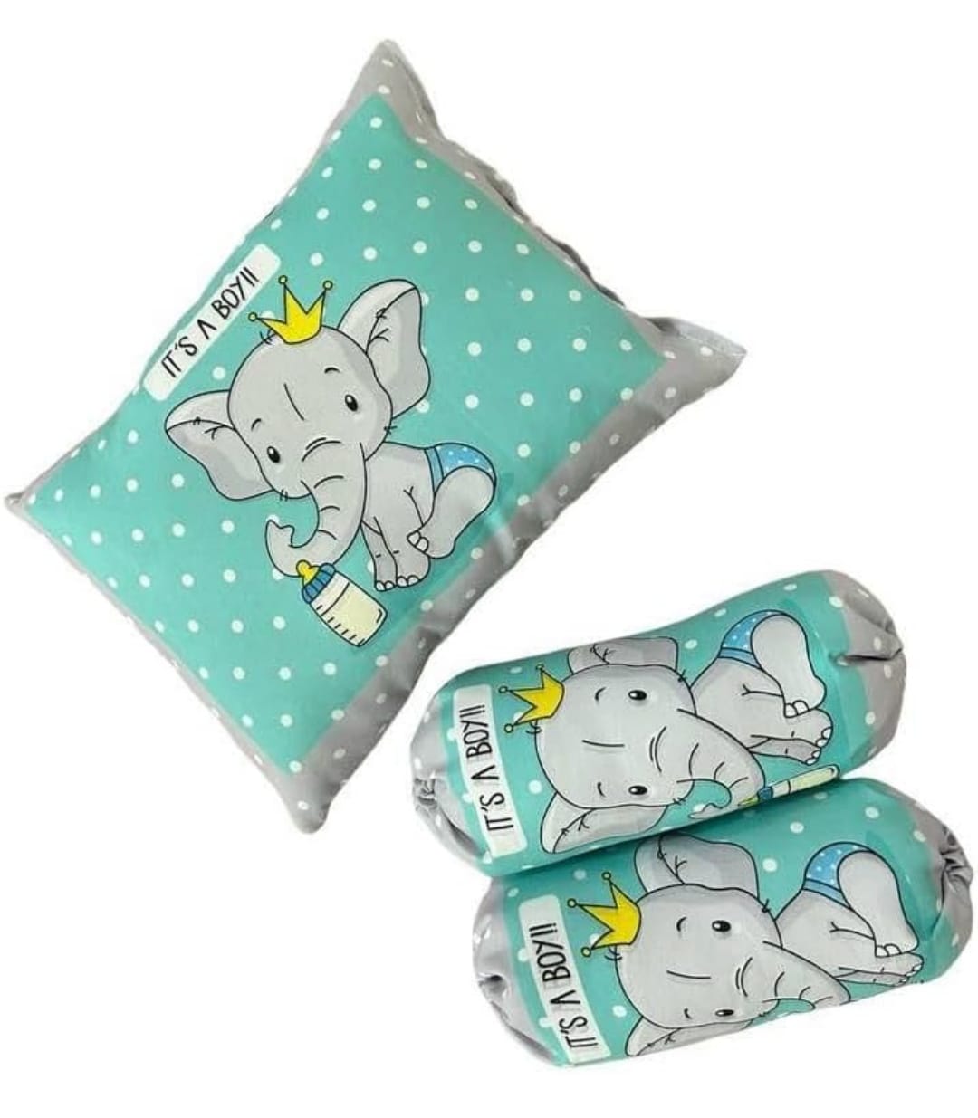 Aqua Blue and Grey Cotton Baby Bedding Set with Pillow and Bolsters