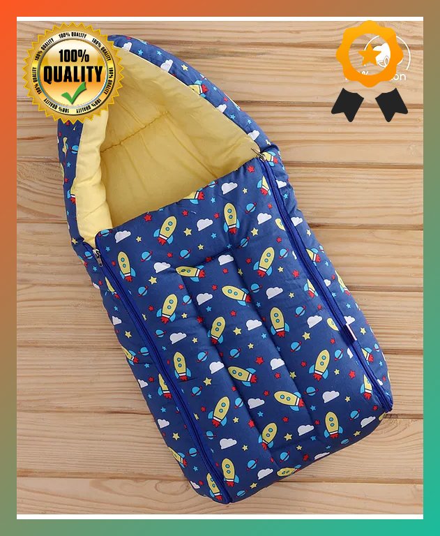 Blue Cotton Baby Sleeping Bag with Hood  and Zip