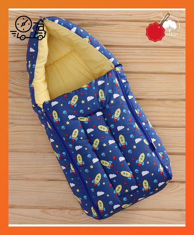 Blue Cotton Baby Sleeping Bag with Hood  and Zip