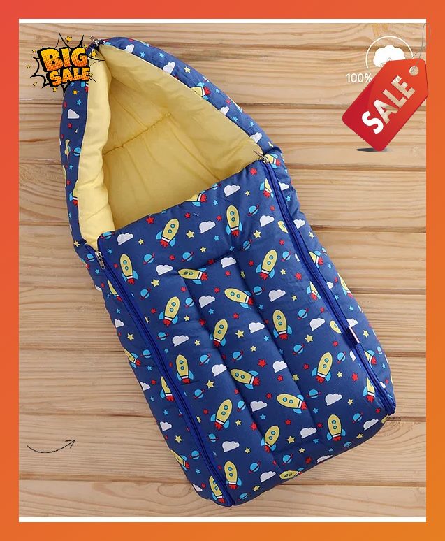 Blue Cotton Baby Sleeping Bag with Hood  and Zip