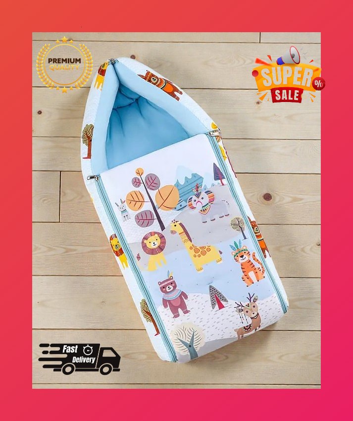 White and Orange Baby Sleeping Bag with Hood  and Zip