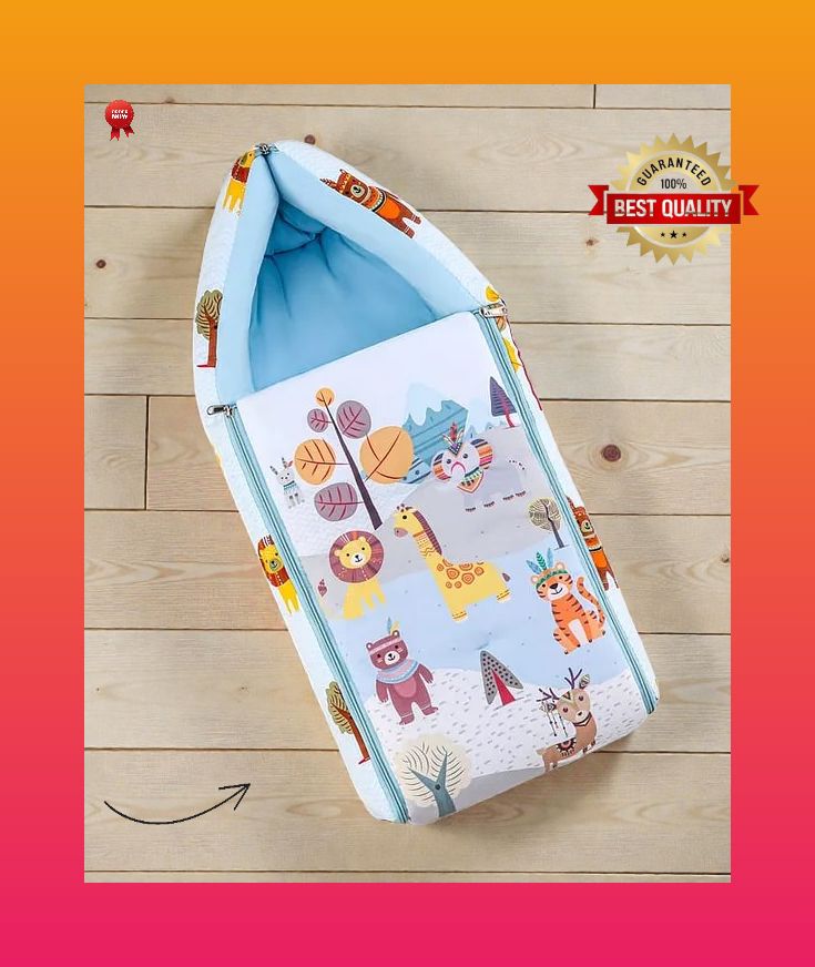 Light Blue Baby Sleeping Bag with Hood  and Zip