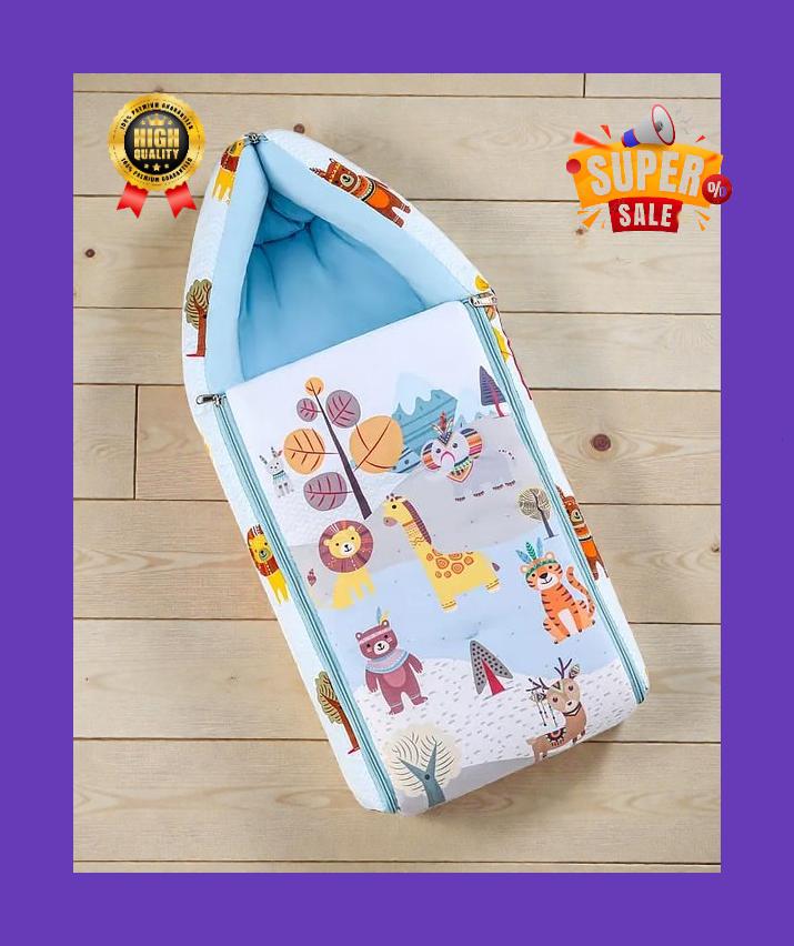 Light Blue Baby Sleeping Bag with Hood  and Zip