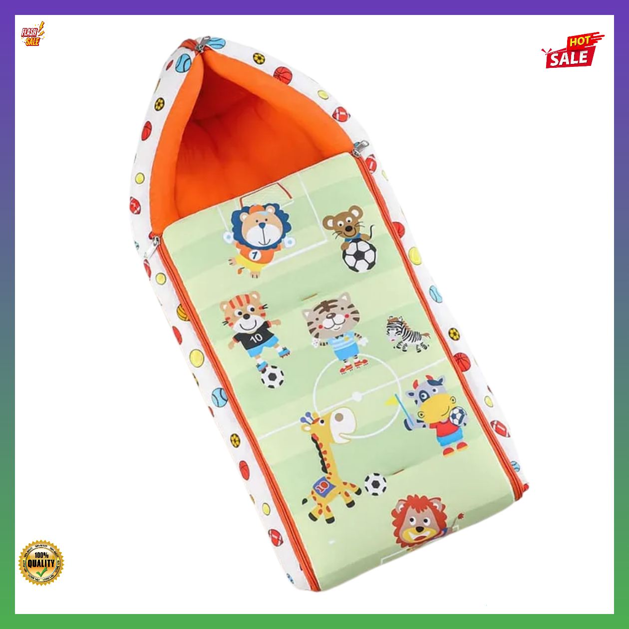 White and Orange Baby Sleeping Bag with Hood  and Zip