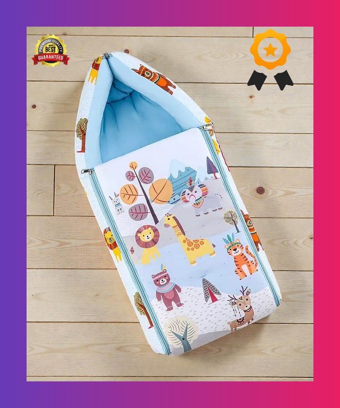 Light Blue Baby Sleeping Bag with Hood  and Zip